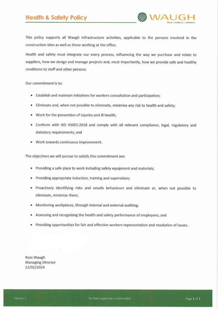 Waugh Infrastructure Management - Health and Safety Policy
