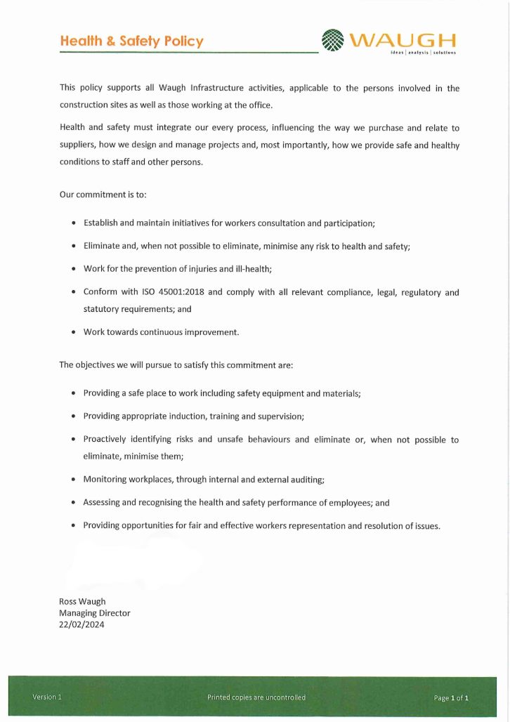 Waugh Infrastructure Management – Health and Safety Policy nosig Waugh Infrastructure Management - Health and Safety Policy